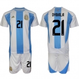 Men's Argentina #21 Dybala White Blue 2024-25 Home Soccer Jersey Suit