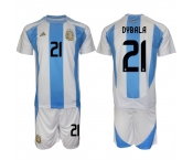 Men's Argentina #21 Dybala White Blue 2024-25 Home Soccer Jersey Suit