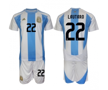 Men's Argentina #22 Lautaro White Blue 2024-25 Home Soccer Jersey Suit