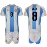 Men's Argentina #8 Enzo White Blue 2024-25 Home Soccer Jersey Suit