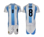 Men's Argentina #8 Enzo White Blue 2024-25 Home Soccer Jersey Suit