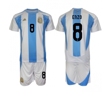 Men's Argentina #8 Enzo White Blue 2024-25 Home Soccer Jersey Suit