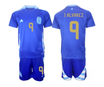 Men's Argentina #9 Julián álvarez Blue 2024-25 Away SoccerJersey Suit