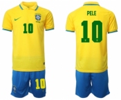 Men's Brazil #10 Pele Yellow Home Soccer Jersey Suit