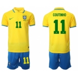 Men's Brazil #11 Coutinho Yellow Home Soccer Jersey Suit