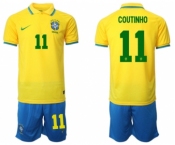 Men's Brazil #11 Coutinho Yellow Home Soccer Jersey Suit