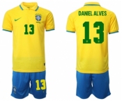 Men's Brazil #13 Daniel Alves Yellow Home Soccer Jersey Suit