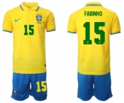 Men's Brazil #15 Fabinho Yellow Home Soccer Jersey Suit