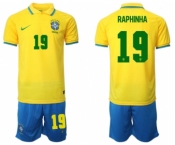 Men's Brazil #19 Raphinha Yellow Home Soccer Jersey Suit