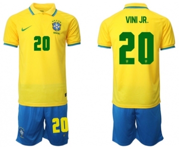 Men's Brazil #20 Vini Jr. Yellow Home Soccer Jersey Suit