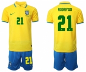 Men's Brazil #21 Rodrygo Yellow Home Soccer Jersey Suit