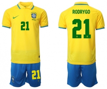 Men's Brazil #21 Rodrygo Yellow Home Soccer Jersey Suit