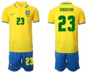 Men's Brazil #23 Ederson Yellow Home Soccer Jersey Suit