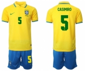 Men's Brazil #5 Casemiro Yellow Home Soccer Jersey Suit