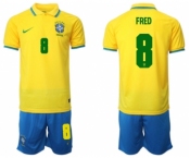 Men's Brazil #8 Fred Yellow Home Soccer Jersey Suit