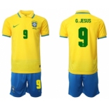 Men's Brazil #9 G. Jesus Yellow Home Soccer Jersey Suit