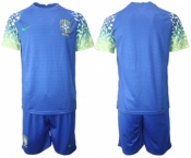 Men's Brazil Blank Blue Away Soccer Jersey Suit