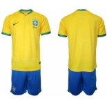 Men's Brazil Blank Yellow Home Soccer Jersey Suit