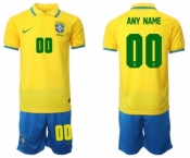 Men's Brazil Custom Yellow Home Soccer Jersey Suit