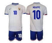 Men's France #10 Mbappé White 2024-25 Away Soccer Jersey Suit