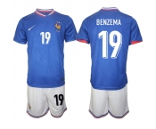 Men's France #19 Karim Benzema Blue 2024-25 Home Soccer Jersey Suit