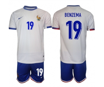 Men's France #19 Karim Benzema White 2024-25 Away Soccer Jersey Suit