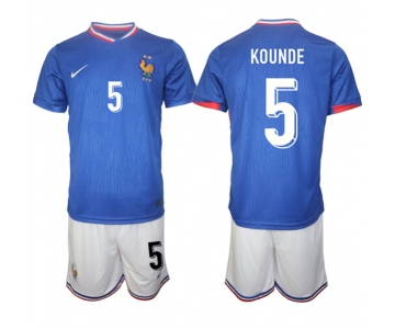 Men's France #5 Jules Koundé Blue 2024-25 Home Soccer Jersey Suit