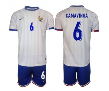 Men's France #6 Eduardo Camavinga White 2024-25 Away Soccer Jersey Suit