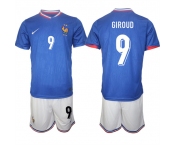 Men's France #9 Olivier Giroud Blue 2024-25 Home Soccer Jersey Suit