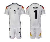 Men's Germany #1 Manuel Neuer White 2024-25 Home Soccer Jersey Suit