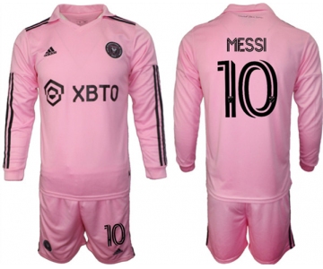 Men's Inter Miami CF #10 Lionel Messi 2023-24 Pink Home Soccer Jersey Suit