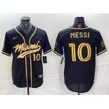 Men's Inter Miami CF #10 Lionel Messi Black Gold Cool Base Stitched Baseball Jersey