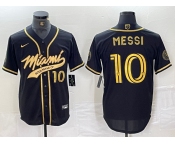 Men's Inter Miami CF #10 Lionel Messi Black Gold Cool Base Stitched Baseball Jersey