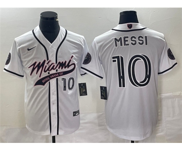 Men's Inter Miami CF #10 Lionel Messi White Cool Base Stitched Jersey