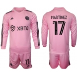 Men's Inter Miami CF #17 Martínez 2023-24 Pink Home Soccer Jersey Suit