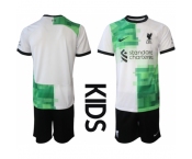 Kids Liverpool Blank 2023-24 White Green Away Soccer Jersey