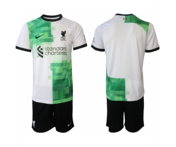 Men's Liverpool Blank 2023-24 White Green Away Soccer Jersey