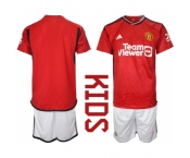 kids Manchester United Blank 2023-24 Red Home Soccer Jersey