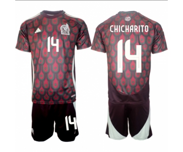 Kid Mexico #14 Chicharito Green 2024 Home Soccer Jersey