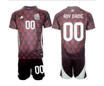 Men's Mexico Custom 2024-25 Burgundy Home Soccer Jersey Suit