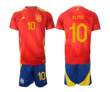 Men's Spain Team #10 Olmo 2024-25 Red Home Soccer Jersey Suit