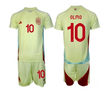 Men's Spain Team #10 Olmo 2024-25 Yellow Away Soccer Jersey Suit