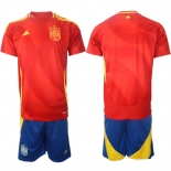 Men's Spain Team Blank 2024-25 Red Home Soccer Jersey Suit