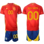 Men's Spain Team Custom 2024-25 Red Home Soccer Jersey Suit