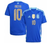 Men Argentina #10 Lion Messi Gold Blue 2024 Soccer Jersey