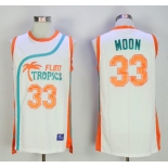 Flint Tropics 33 Jackie Moon White Semi Pro Movie Stitched Basketball Jersey