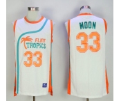 Flint Tropics 33 Jackie Moon White Semi Pro Movie Stitched Basketball Jersey