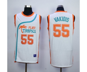 Flint Tropics 55 Vakidis White Semi Pro Movie Stitched Basketball Jersey