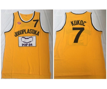 Jugoplastika Yugoslavia Croatia 7 Toni Kukoc Yellow Movie Stitched Basketball Jersey