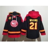 Men's Atlanta Hawks #21 Dominique Wilkins Black Red Lace-Up Pullover Hoodie